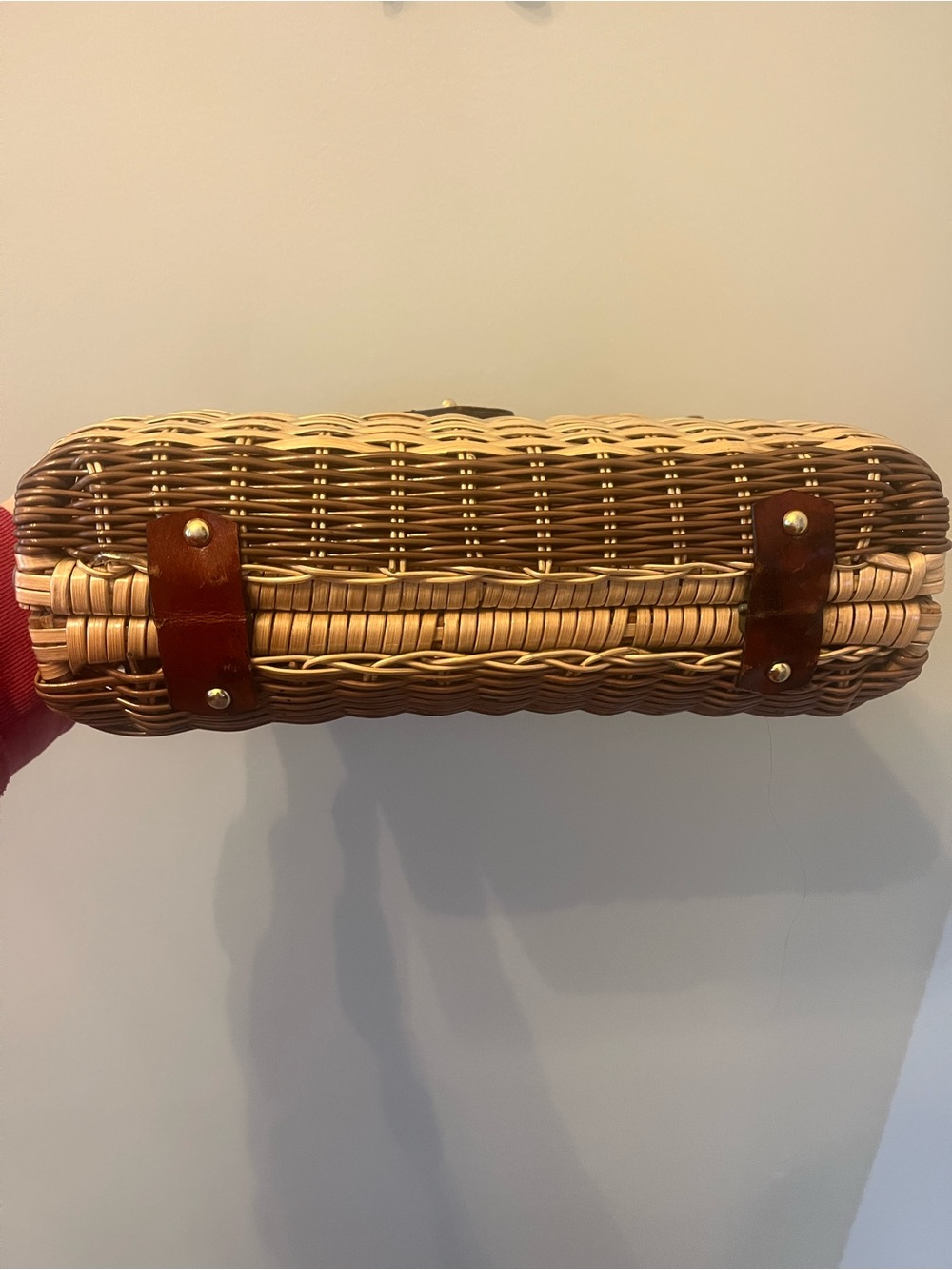 Vintage Wicker woven Handbag Basket Purse Brown & Tan Structured Top Handle - Picture 4 of 7